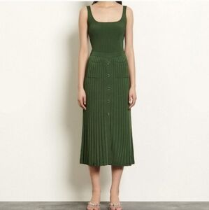 Sandro Paris Meva Green Knit Button Front Pleated Maxi Skirt 3 Large 8  NEW